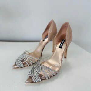 Nine West dress pumps, patent leather, nude with silver accents